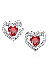 dazzling silver heart Garnet birthstone baby earrings
